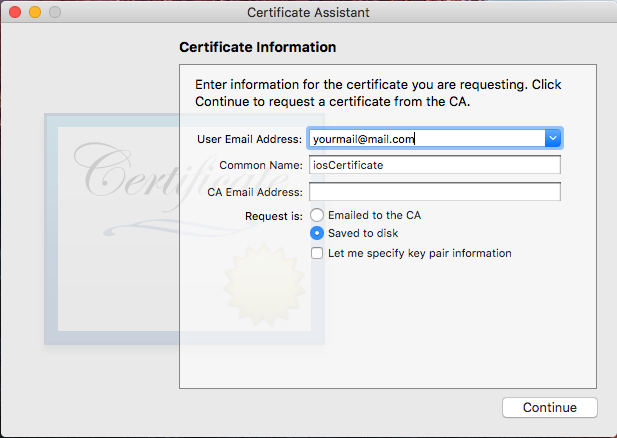 keychain CSR Certificate Signing Request